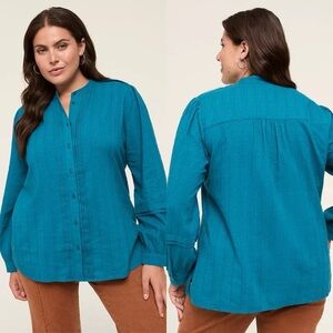 LANE BRYANT Easy Textured Button Down Blouse in Dark Teal